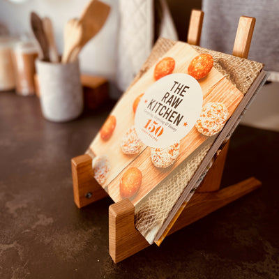 Recycled timber kitchen cookbook stand