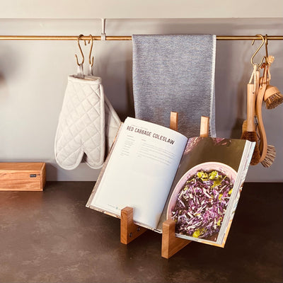 Recycled timber kitchen cookbook stand
